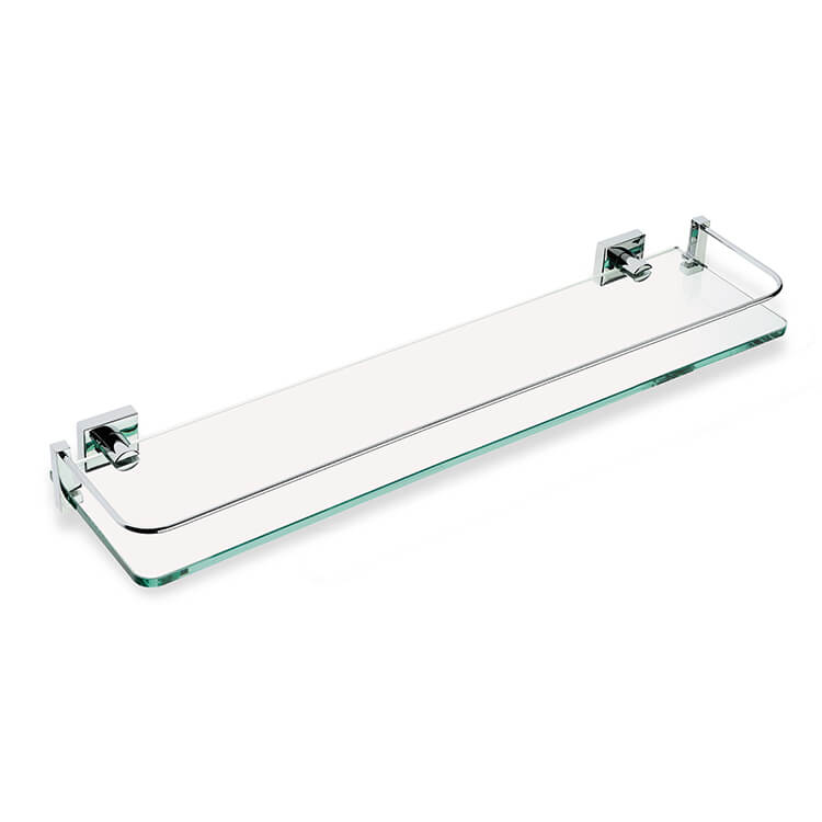 StilHaus U04-08 Clear Glass Bathroom Shelf with Chrome Brass Holder